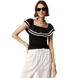 J. Crew Black and White Ruffle Blouse